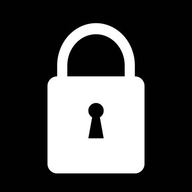 Kilit simgesi, düz stil beyaz asma kilit vektörü ağ, uygulama, mobil, UI, oyun, logo tasarımı, güvenlik, gizli, gizlilik, güvenlik, izole edilmiş arkaplan ile parola fikir kavramı sembolü.