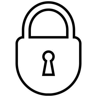 Kilit simgesi, düz stil siyah çizgili alt asma kilit ağ, uygulama, mobil, UI, oyun, logo, güvenlik, gizli, gizlilik, güvenlik, parola fikir sembolü ile izole edilmiş arkaplan.