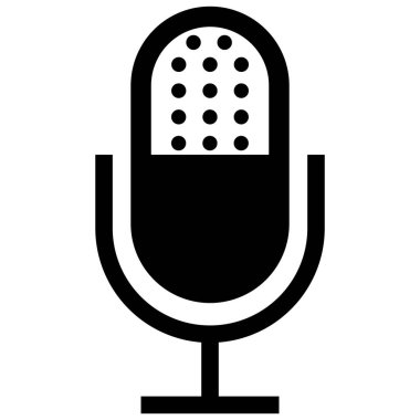 Mikrofon simgesi, siyah renk düz biçim vektör şekli. Web, uygulama, mobil, oyun, UI, logo için modaya uygun ve sessiz mikrofon sembolü. İzole edilmiş arkaplana sahip ses, ses kaydı pictogram.