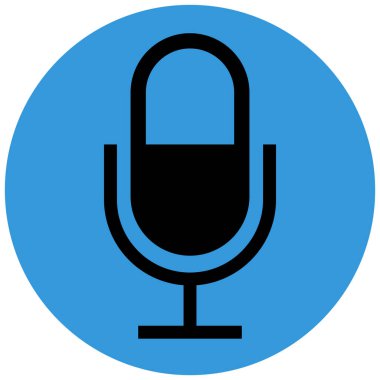 Mavi daireli, düz şekilli, siyah mikrofon rengi simgesi. Web, uygulama, mobil, oyun, UI, logo için sessiz mikrofon illüstrasyonu. İzole edilmiş arkaplana sahip ses, ses kaydı pictogram.