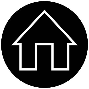 Ev simgesi, düz stil beyaz çizgili siyah daire sembollü moda evi, web, uygulama, mobil, emlak, oyun, logo, UI, ana sayfa tasarımı beyaz arkaplanda izole edilmiş ana sayfa tasarımı.