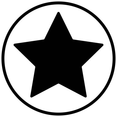 Çemberli yıldız simgesi, mobil, uygulama, web, UI, oyun, logo, damga, çıkartma, etiket, ajanda, izole edilmiş arkaplan ile lazer oymalı model sembolü için siyah renk düz biçim çizimi.