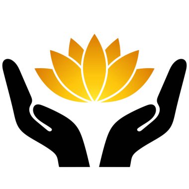 Altın nilüfer çiçeği nazikçe açık ellerde süzüldü. Bakımı, huzuru ve huzuru simgeliyor..