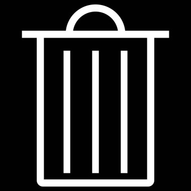Siyah arkaplanda basit beyaz çöp kutusu simgesi. Temiz çizgiler, minimalist tasarım. Web sitesi veya uygulama arayüzleri için mükemmel.