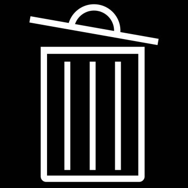 Çöp kutusu simgesini aç. Atık imha için basit bir kapsülün grafiksel temsili. Temiz beyaz çizgiler, koyu arkaplanda minimalist tasarım.