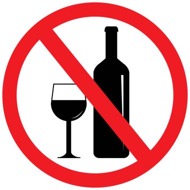 Alkol işareti yok, alkollü içecek yok ya da yarısı dolu içki yasağı ikonu yok. Düz biçim yasaklama sembolü, beyaz üzerine izole edilmiş kırmızı daire şekilli illüstrasyon.
