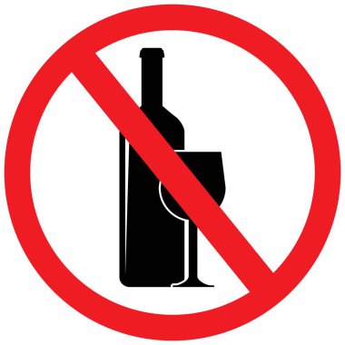 Alkol işareti yok, alkollü içecek yok ya da içki yasağı ikonu yok. Bölgede alkol tüketimi yasağı için kırmızı daire şekilli illüstrasyon. Düz biçim yasaklama sembolü beyaz üzerine izole edilmiş.