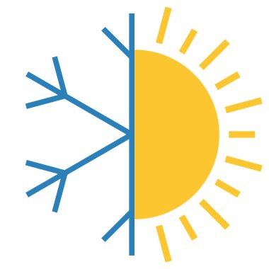 Sıcak ve soğuk ikonlar, yaz ve kış, güneş ve kar tanesi. Karşıt sıcaklıkları temsil eden basit minimalist vektör grafik tasarımı.