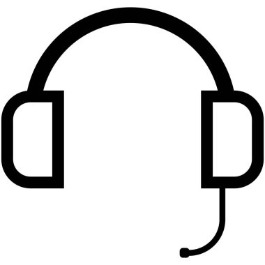 Mikrofonlu kulaklık, çağrı merkezleri, müşteri hizmetleri, iletişim ya da oyun oynamak için basit bir illüstrasyon nesnesi. İzole edilmiş arkaplan ile siyah çizgi düz resim simgesi.