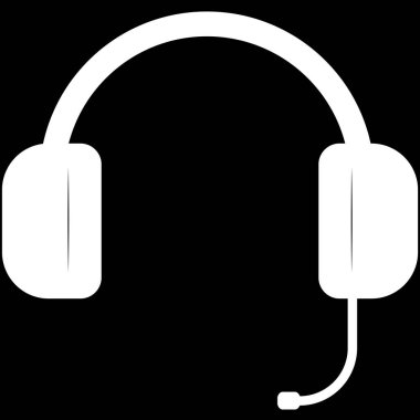 Mikrofonlu kulaklık, iletişim ve sanal etkileşimler için ideal beyaz renk sembolü. Basit tasarım, çok yönlü uygulama.