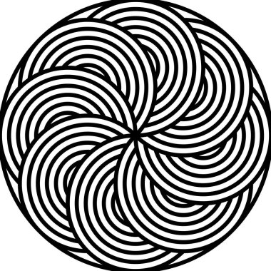 Siyah ve beyaz eşmerkezli kavisli çizgilerin dairesel grafik tasarımı spiral bir yapıda merkezi bir noktadan yayılıyor, hipnotize edici etki.