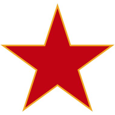 Yıldız amblemi, parlak kırmızı ve ince sarı çizgili koyu beyaz arkaplanlı, çarpıcı ve çarpıcı. Basit, çarpıcı ve ikonik..