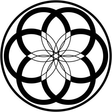 Soyut çember ve çiçek grafik tasarımı. Siyah ve beyaz tasarımlı zarif geometrik şekiller, benzersiz, modern bir his yaratıyor..