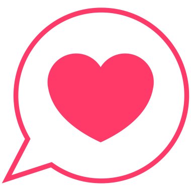 Konuşma baloncuğunun içindeki pembe kalp şekli beyaz arka planda yuvarlak kenarlı sevgi ve sevgi dolu sohbeti temsil ediyor..