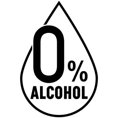 Yüzde sıfır alkol, simgesel siyah ürün etiketi, alkolsüz. Tipik olarak saflıkla ilişkilendirilen bir damlacığa benzeyen bir ana hatla kaplanmış 
