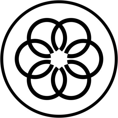 Daha büyük bir çemberin içinde çiçek deseninde sıralanmış halkaların geometrik tasarımı izole edilmiş arkaplan ile simetrik ve görsel olarak dengeli bir görüntü oluşturur..