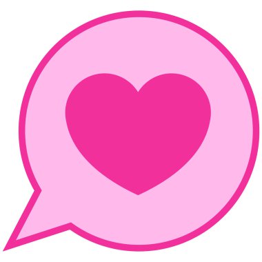Kalp şekli vektörü içinde, izole edilmiş arkaplanı olan pembe konuşma balonu. Sevgi ve iletişim hissi, duyguları ve sevgiyi basit, görsel bir şekilde temsil eder..