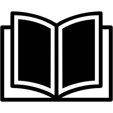 Açık kitap, siyah beyaz ikon bilgiyi, eğitimi ve hikaye anlatımını simgeliyor. Öğrenim ve bilgiyi vurgulayan kütüphaneler, okullar veya herhangi bir kaynak için idealdir.
