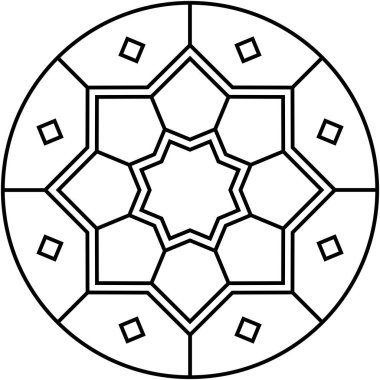 Geometrik sekizgen yıldız dizaynı dairesel sınır içindeki küçük şekillerle çevrili.