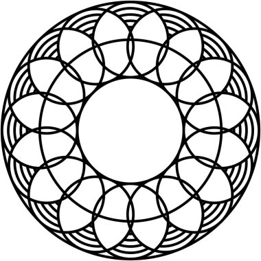 Geometrik karmaşık şablon daire tasarımı, eşmerkezli daireler karmaşık, simetrik şekil oluşturur.