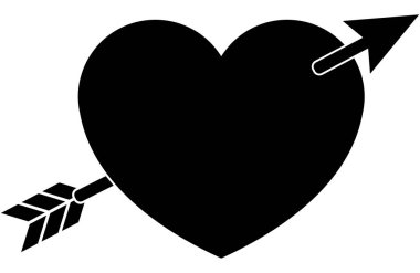 Aşk, romantizm ya da potansiyel kalp kırıklığını temsil eden bir okla delinmiş kara kalp. İzole edilmiş arkaplan ile mükemmel vektör grafiği.