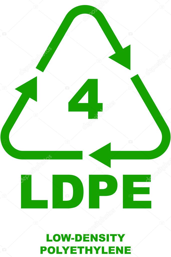 Green recycling code icon for type 4 plastic, LDPE (low-density polyethylene). The icon includes the recycling symbol and the corresponding acronym.