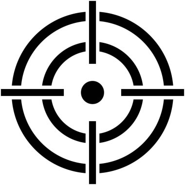 Siyah hedef, eşmerkezli çemberler ve kesişen çizgiler, izole edilmiş bir arkaplan ile merkezde birleşiyor..