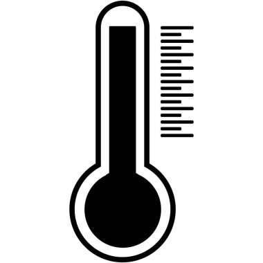 Cam termometre, klasik siyah renk düz stil ampul termometresi, izole edilmiş arkaplanda sıcaklık göstergesi sütunuyla birlikte..