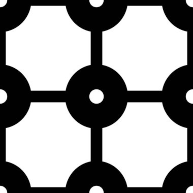 Kalıp, siyah renkli geometrik arkaplan, kareler, daireler ve noktalar. Beyaz arkaplanı olan pürüzsüz kare karo tasarımı.