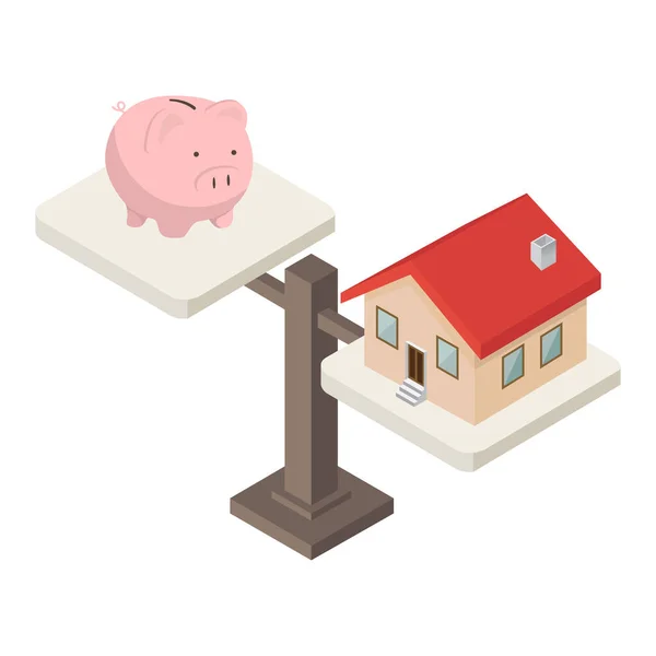 Piggy Bank Casa Máquina Pesagem Conceito Isométrico — Vetor de Stock