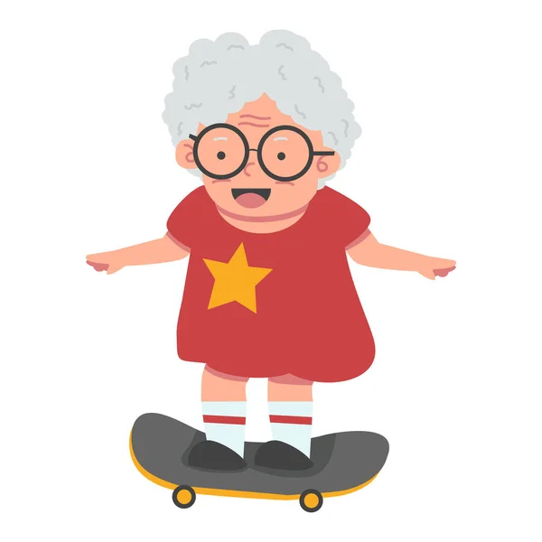 Alte Frau Mit Skateboard Cartoon — Stockvektor