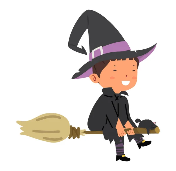 Cute Girl Beautiful Halloween Witch Cartoon — Stock Vector