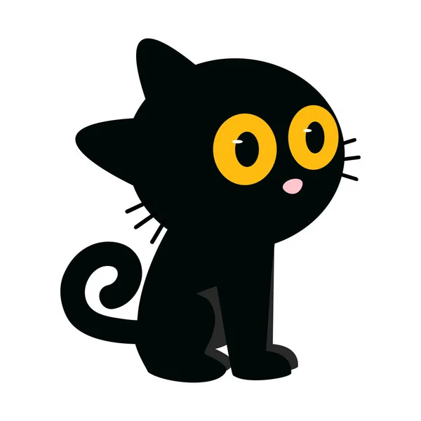 Lindo Gato Adorable Negro Dibujos Animados — Vector de stock