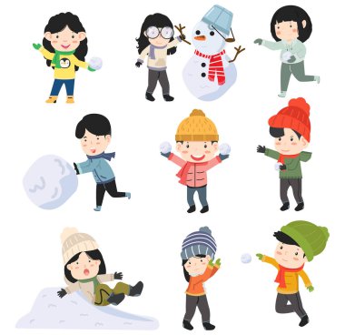 Çocuklar kartopu savaşı seti