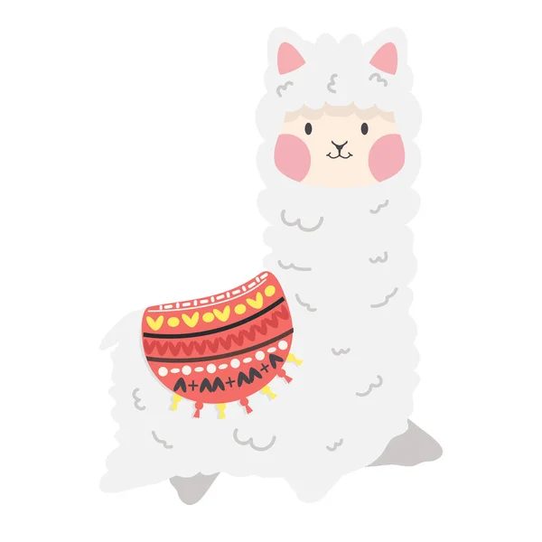 Happy Cute Alpaca Fluffy Cartoon — Stock Vector