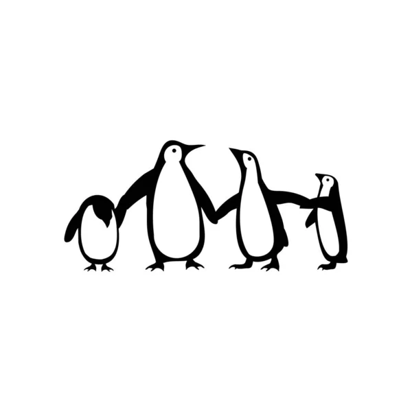 Rodzina Pingwinów Różnych Pozach Ikona — Wektor stockowy