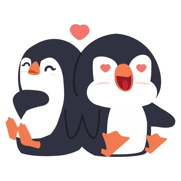 Cute Happy Penguins Couple Cartoon Vector — Stock Vector