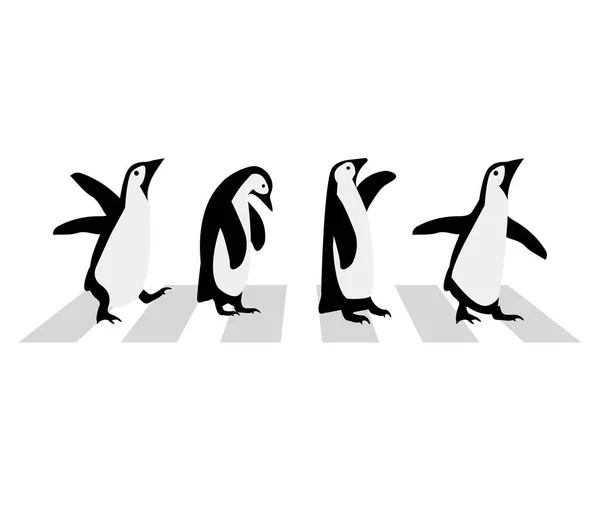 Leuke Pinguïns Met Crosswalk Cartoon — Stockvector