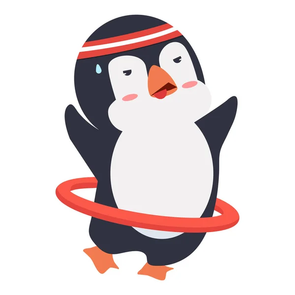 Roztomilý Tučňák Hraje Hulahoop Cartoon — Stockový vektor