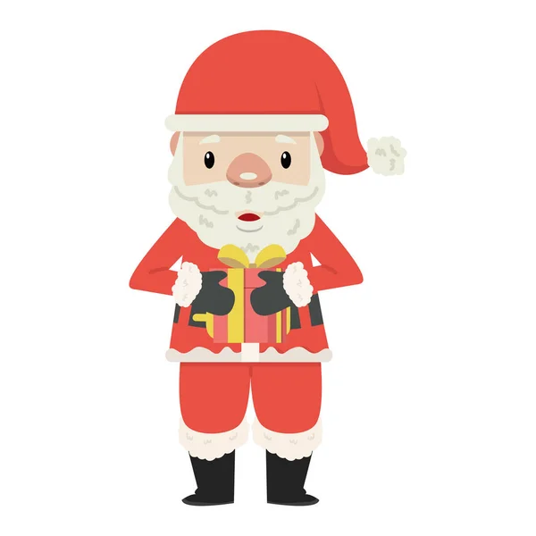 Glückliche Weihnachtsmänner Halten Geschenk Karikatur — Stockvektor