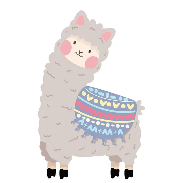 Cute Llama Alpaca Character Cartoon — Stock Vector