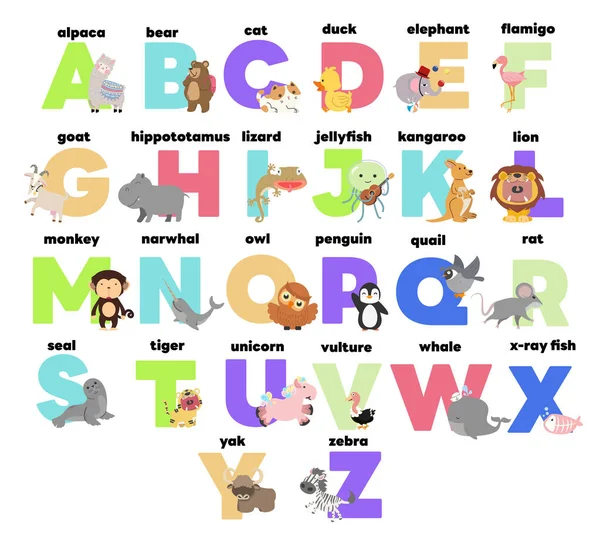 Funny Animal Alphabets Kids Education Set — Stock Vector