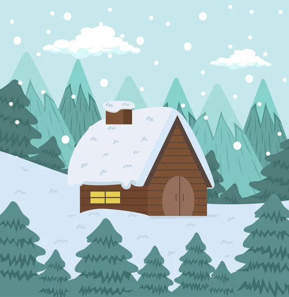 Casa Inverno Com Neve — Vetor de Stock
