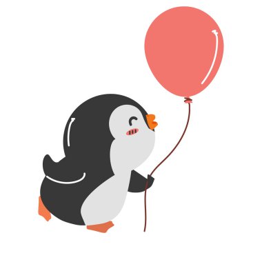 Sevimli penguen elinde balon karikatürü