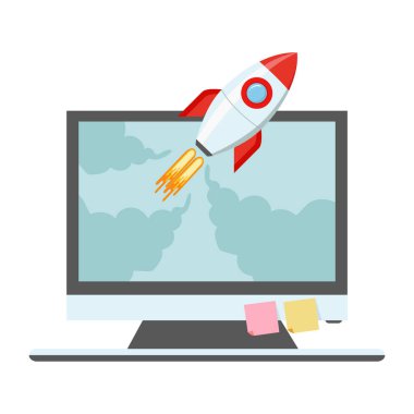 Rocket launch on laptop concept