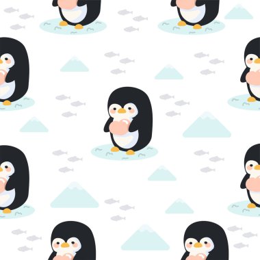 Cute penguin holding a heart seamless pattern
