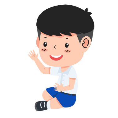 Cute boy sitting Thai student cartoon