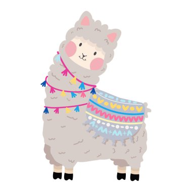 Cute llama or alpaca character flat