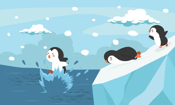 Pinguim Saltando Oceano —  Vetores de Stock