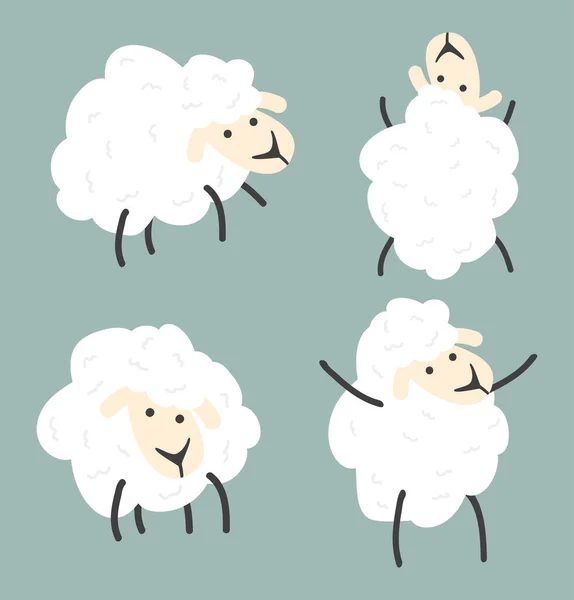 Niedliche Weiße Kleine Schafe Doodle Set — Stockvektor